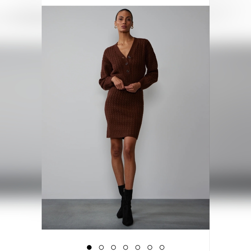 NY & Co Cable Knit Button Placket Sweater Dress
